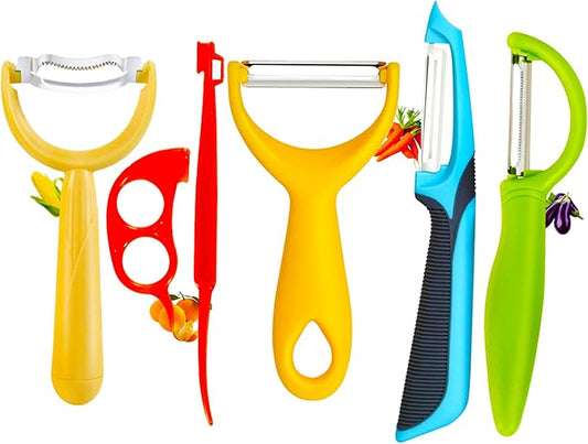 Carrot Peelers, Kitchen Vegetable Peeler Set, Including orange peeler, Corn Peeler, Corn Stripper, Potato, Apple Peelers, Y Peeler for Veggie & Fruit(Color-1) 6 Pcs by Soft+Home