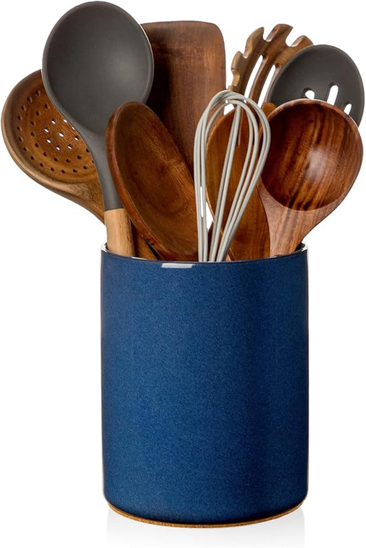 Nucookery Utensil Holder, 6.4" Ceramic Kitchen Utensil Holder for Countertop with Protection Cork Bottom, Vintage Farmhouse Kitchen Decor for Counter, Gift (Royal blue) by Nucookery