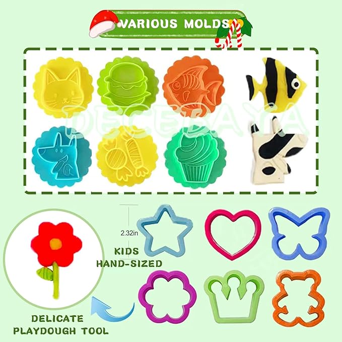 Dough Tools for Kids- Play Sets Accessories Include Animal Molds Stamps Cutter Scissor Rolling Pin Extruder and Storage Box, Best Toys for Toddler Boy Gril Age 3-8
