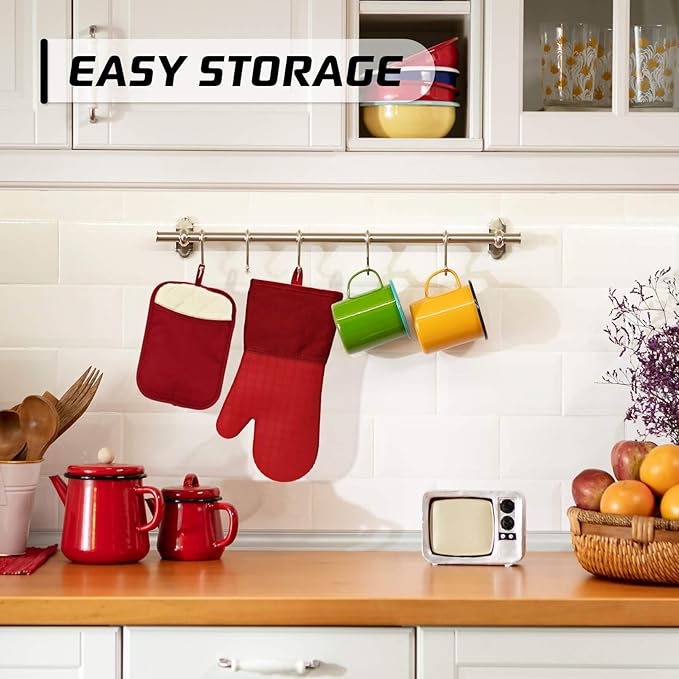HOMWE Silicone Oven Mitts and Pot Holders for Kitchen & Baking - Set of 4 Heat-Resistant, Heavy-Duty Cooking Mittens w/Non-Slip, Textured Grip - Image 7