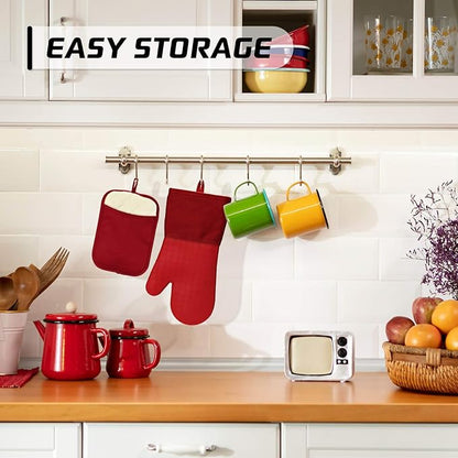 HOMWE Silicone Oven Mitts and Pot Holders for Kitchen & Baking - Set of 4 Heat-Resistant, Heavy-Duty Cooking Mittens w/Non-Slip, Textured Grip - Image 7