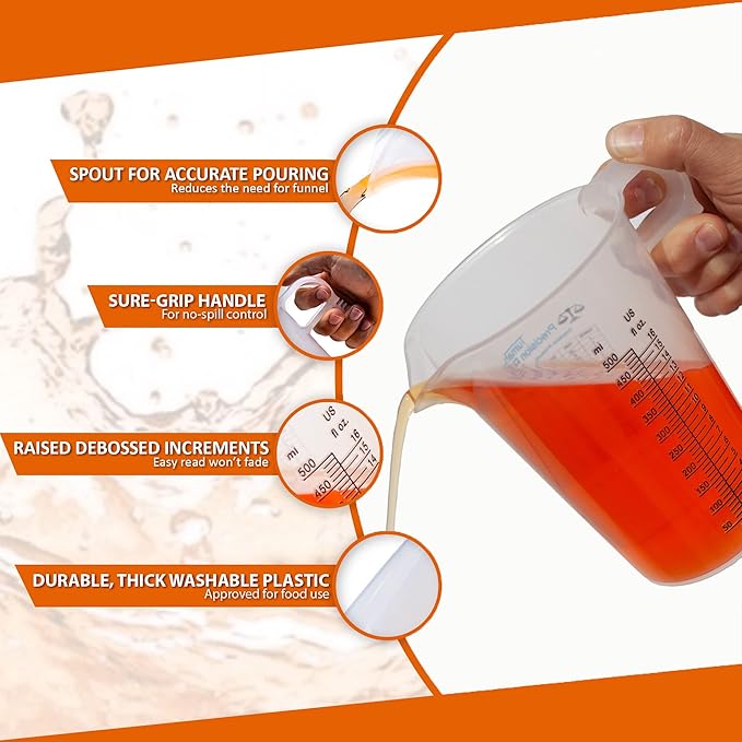 16oz, 1 Pint (2 cup) Measure Pitcher - Convenient Conversion Chart – Multi Purpose Food Grade Great for Cooking, Hobbies, Shop Oil, Fluids, Pool Spa and Lawn with High Chemical Resistance by Turnah - Image 4