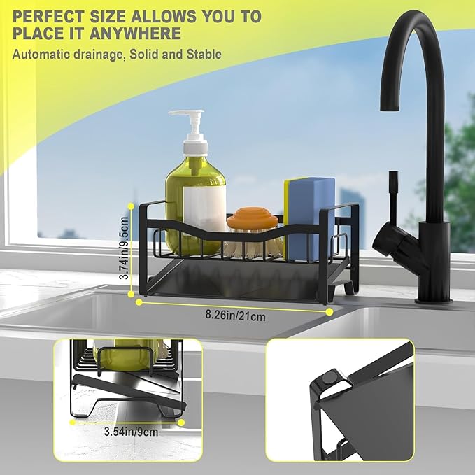 Maifan Stainless Steel Kitchen Sink Caddy Organizer with Auto Drain Tray, Sponge Holder for Countertop Storage - Image 5