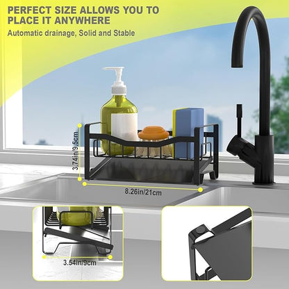 Maifan Stainless Steel Kitchen Sink Caddy Organizer with Auto Drain Tray, Sponge Holder for Countertop Storage - Image 5