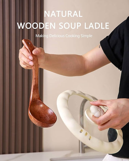 Wooden Ladles Set of 3 – Wood Ladles for Serving Soups and Stews, Includes 3oz, 2oz, 0.9oz – Soup Spoons and Large Kitchen Spoons for Cooking and Stirring