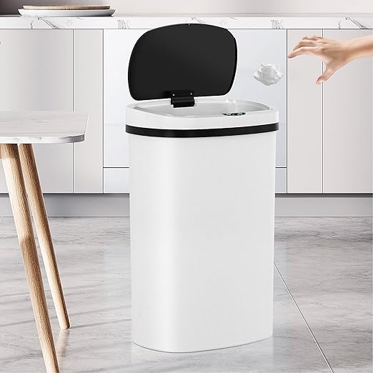 13 Gallon Trash Can,50Liter Plastic High-Capacity Automatic Kitchen Trash Can with Lid,Motion Sensor Touch Free Garbage Cans for Bathroom, Bedroom, and Kitchen (2, White) - Image 9