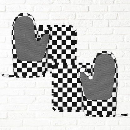 Black White Checkered Oven Mitts and Pot Holders Sets of 4, Heat Resistant Silicone Oven Mittens and Potholders Gloves Hot Pads for Kitchen Cooking Baking Grilling BBQ Chef - Image 6