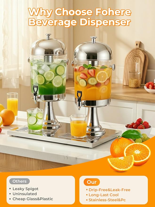 Beverage Dispenser for Parties 4.5 Gallon, Stainless Steel Drink Dispenser with Stand, Commercial Hot & Cold Juice Dispenser, Ice Core & Drip Trays for Beer, Lemonade Ideal for Parties Buffet Home Bar - Image 6