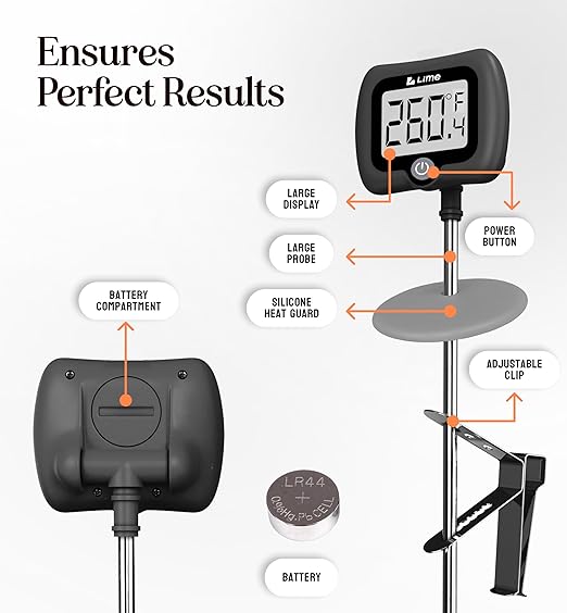 Digital Candy Thermometer with Pot Clip, 10" Long Stainless Steel Probe, Instant Read Kitchen Thermometer for Cooking, Baking, and Candy Making (Dark Gray) - Image 9