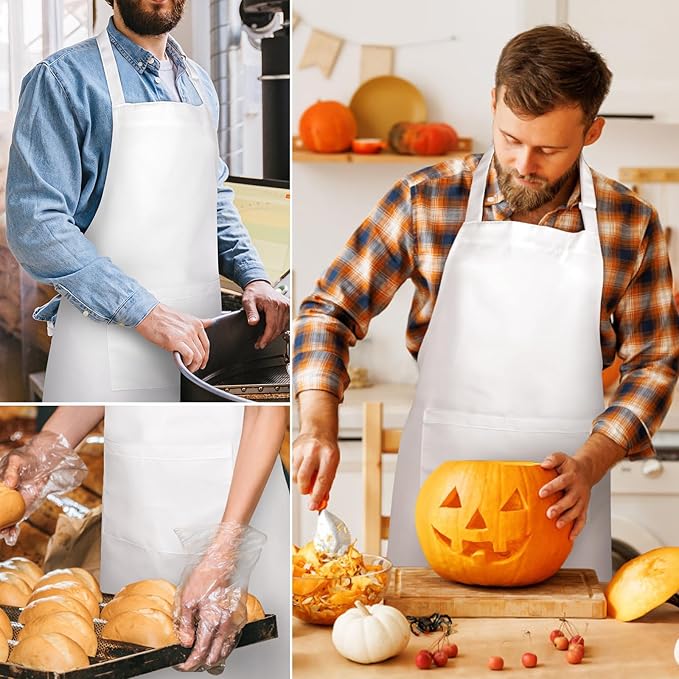 NLUS 2 Pack White Aprons with 2 Pockets for Women Men Kitchen Aprons with Pockets, Chef Aprons for Baking BBQ Cooking - Image 7