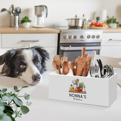 Gifts for Nonna Kitchen Utensil Holder, Mothers Day Birthday Gift for Grandma from Grandkids, Grandma Gifts for Mimi Gigi Nana, Nonna's Kitchen Wooden Cooking Utensil Holder