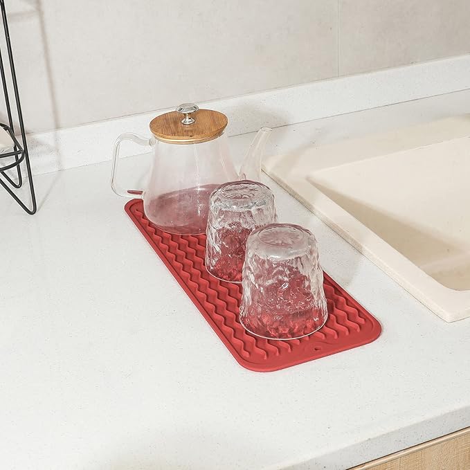 MicoYang Silicone Dish Drying Mat for Multiple Usage,Easy clean,Eco-friendly,Heat-resistant Silicone Mat for Kitchen Counter,Sink,Bar,Bottle,or Cup Red M 17 inches x 6 inches - Image 5