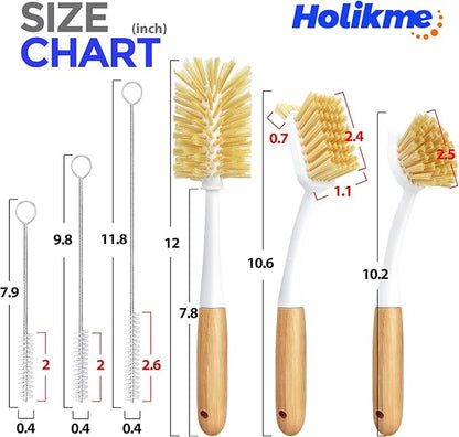 Holikme 6 Pack Dish Brush Set with Bottle Brush, Dish Scrub Brush, Pan Brush and 3 Straw Brushes, Deep Cleaning Handle Brush with Scraper Tip for Kitchen Sink Dishes Bottle Cup Pot and Pans (Yellow) - Image 6