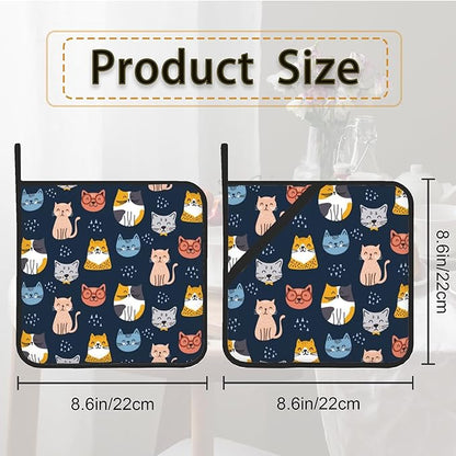 Cute Cat Pot Holder Set of 2,Heat Resistant Potholders Oven Hot Pads for Kitchen Cooking Baking BBQ