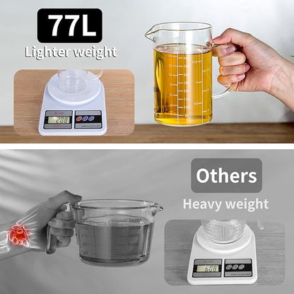 77L Glass Measuring Cup, [Insulated handle, V-Shaped Spout], High Borosilicate Glass Measuring Cup for Kitchen or Restaurant, Easy To Read, 500 ML (0.5 Liter, 2 Cup) - Image 4