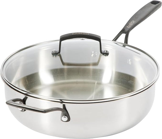 Babish 5-Qt Stainless Steel Sauté Pan with Lid – Heavy Duty Nonstick-Ready, Oven & Induction Safe, Everyday Kitchen Cookware by Babish