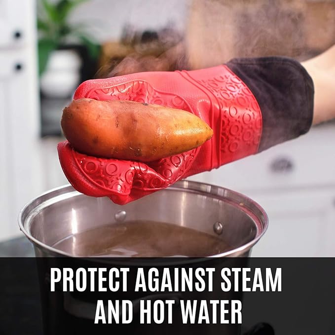 Homwe Silicone Oven Mitts and Potholders (4-Piece Sets) Heavy Duty Cooking Gloves, Kitchen Counter Safe Trivet Mats | Advanced Heat Resistant, Non-Slip Textured Grip Pot Holders(Red) - Image 5