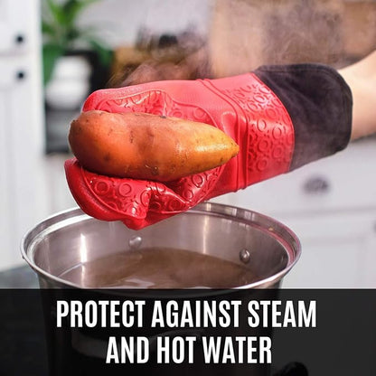 Homwe Silicone Oven Mitts and Potholders (4-Piece Sets) Heavy Duty Cooking Gloves, Kitchen Counter Safe Trivet Mats | Advanced Heat Resistant, Non-Slip Textured Grip Pot Holders(Red) - Image 5