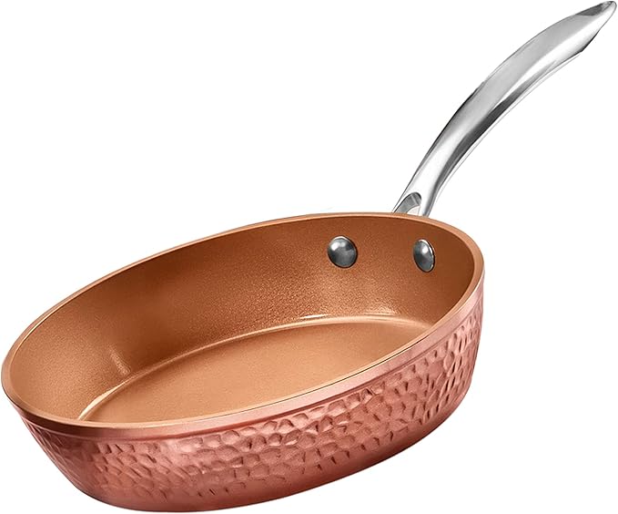 Gotham Steel 10 Inch Hammered Non Stick Frying Pans, Nonstick Frying Pan with Lid, Nonstick Pan, Ceramic Frying Pans Nonstick Skillet, Ceramic Pan, Non Stick Pan, Copper Pan, Dishwasher / Oven Safe - Image 4
