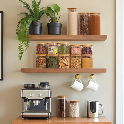 ComSaf Airtight Glass Food Storage Jars Set of 6, 0.6 Qt Clear Glass Food Storage Container with Sealing Wooden Lid, Stackable Spice Jar, Round Kitchen Canister for Sugar, Tea, Coffee bean, Pasta, Oat - Image 5