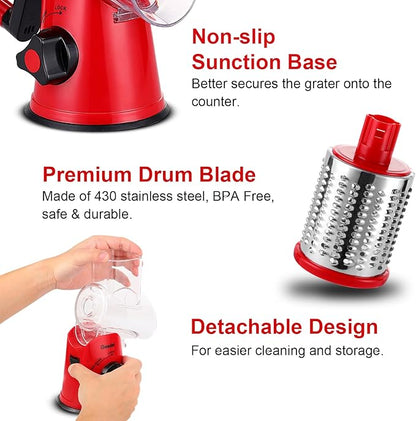 Geedel Rotary Cheese Grater, Kitchen Mandoline Vegetable Slicer with 3 Interchangeable Blades, Easy to Clean Grater for Fruit, Vegetables, Nuts - Image 6
