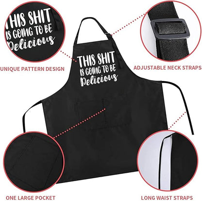 ZOORON Funny Cooking Chef Apron with Pockets BBQ Kitchen Work Aprons Birthday Father’s Day Grilling Gifts for Dad, Husband