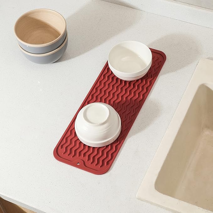 MicoYang Silicone Dish Drying Mat for Multiple Usage,Easy clean,Eco-friendly,Heat-resistant Silicone Mat for Kitchen Counter,Sink,Bar,Bottle,or Cup Red M 17 inches x 6 inches - Image 8