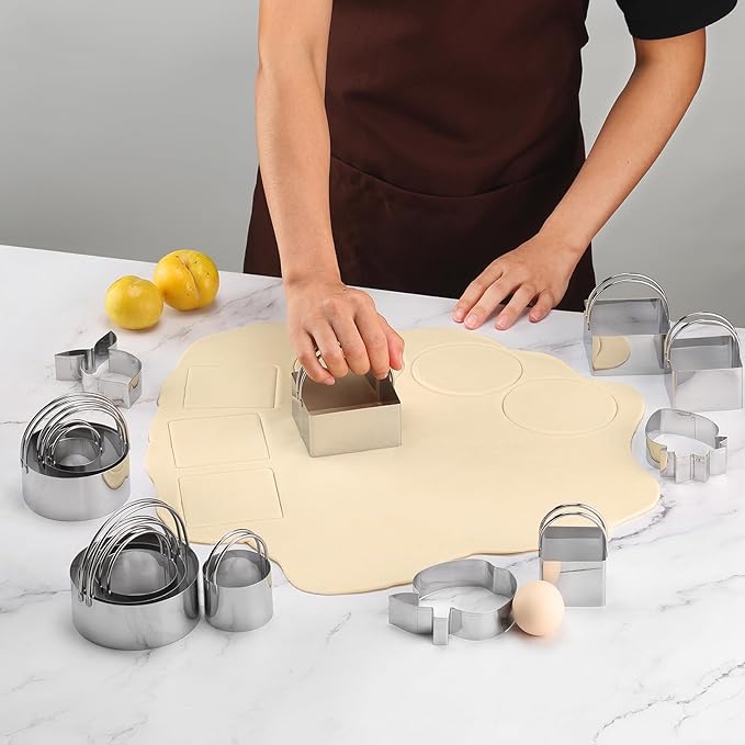 4 Pieces Square Cookie Cutters - 2inch, 2.25inch, 2.75inch, 3.15inch Stainless Steel Biscuit Cutter with Handle and Big Ring, Professional Baking Dough Cutter Tools for Cakes, Sandwiches - Image 6
