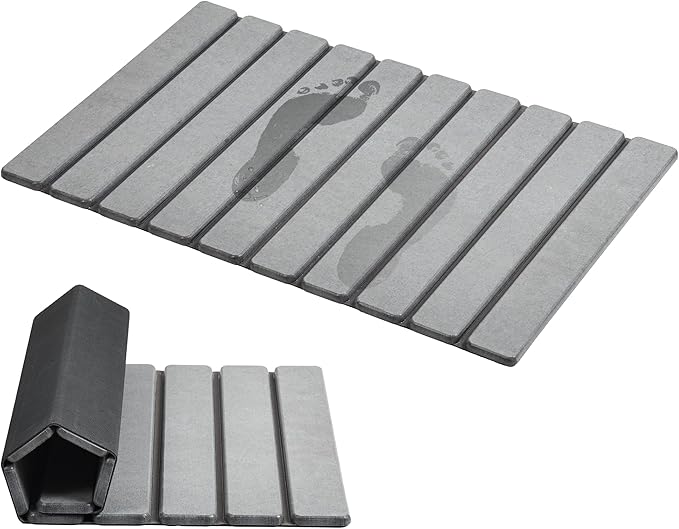 AWW Foldable Stone Bath Mat, Super Absorbent Diatomaceous Earth Mats, Non-Slip 23.6 x 15.5 Inch Quick Drying Mat, Compact and Easy to Store Bath Mats for Bathroom, Easy to Clean, Grey by AWW