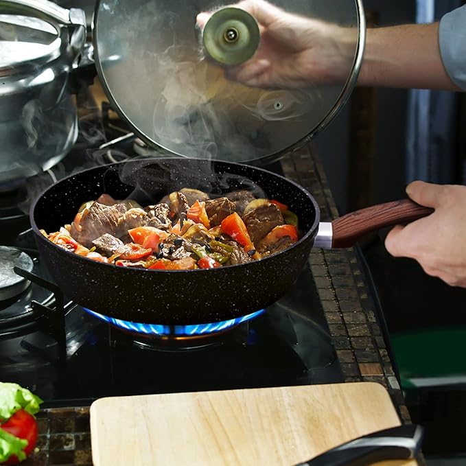 MAISON ARTS 17 Piece Pots and Pans Set Non Stick, Kitchen Cookware Sets with Nonstick Granite Stone Coating, Suitable for Induction Cooktops, Black - Image 5