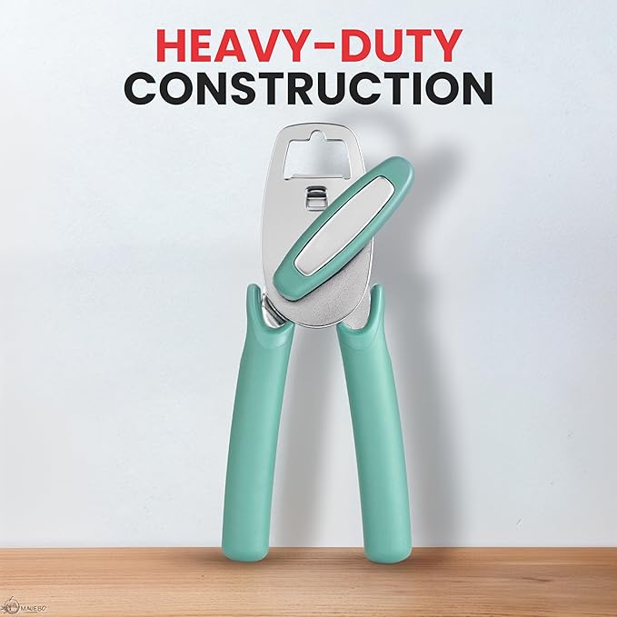 Zulay Kitchen Heavy Duty Stainless Steel Manual Can Opener – Ergonomic Soft Grip Handles, Smooth Edge Cutting Wheel & Large Built In Bottle Opener – Easy Turn Knob for Effortless Use - Mint - Image 2