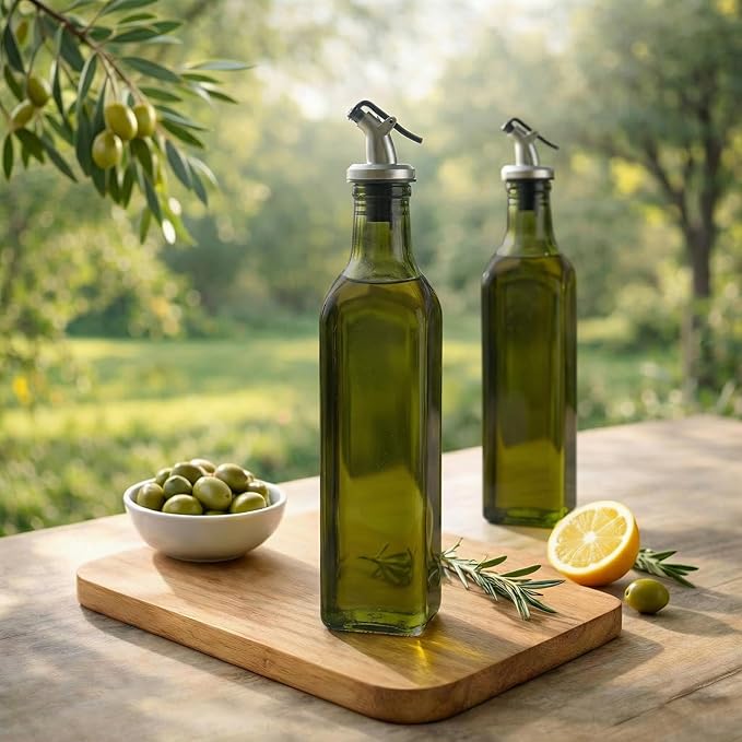 WERTIOO 4Pack Green Olive Oil Dispenser Bottle, 17 OZ Glass Oil Dispenser for Kitchen, 500ml Glass Bottles for Vinegar Oliveoil with Label and Funnel - Image 7