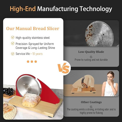Brvclon Manual Bread Slicer Adjustable Thickness, Hand Crank Bread Slicer for Homemade Sourdough Bread with Scale Line & Suction Cup & Metal Guide,Quality Solid Wood Base & Gift-Level Packaging