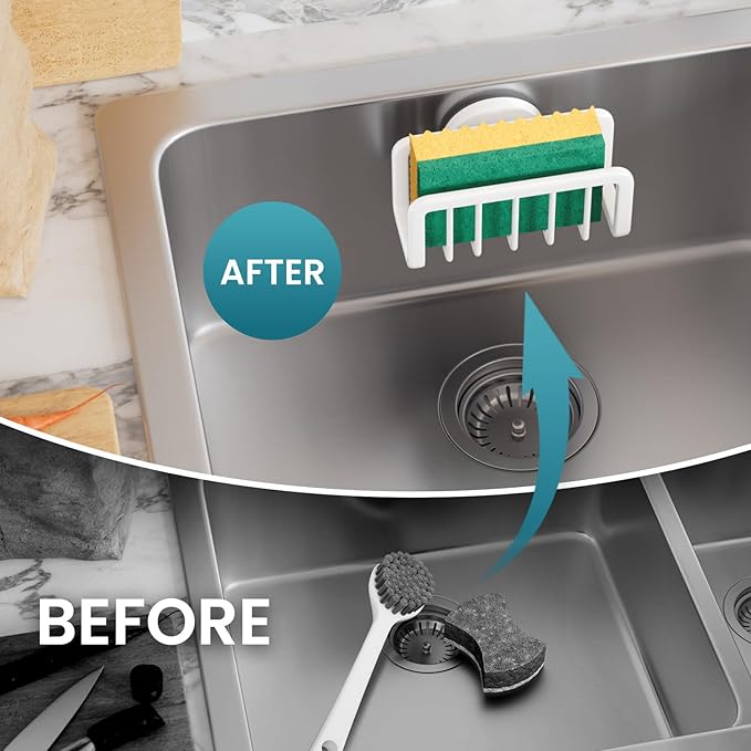 TAILI Sponge Holder for Kitchen Sink with Strong Suction Cup, Rustproof Aluminum Sink Caddy for Sponges, Removable Sponge Holder, Dish Brush for Scraper - Gold - Image 7