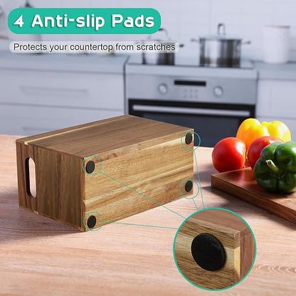 ALELION Acacia Wood Utensil Holder Organizer for Counter - Large Wooden Utensil Caddy for Countertop - 3 Compartment Cooking Tool Holder for Spatula - for Farmhouse Kitchen Decor and Accessories - Image 5