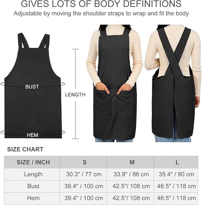 ELEZAY Aprons for Women with Pockets Plus Size Comfort Cross Back No Tie Cotton Linen Apron Pinafore