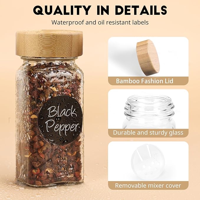 24Pcs Spice Jars with Label, 4oz Empty Square Seasoning Containers, Spice Jars with Shaker Lids, Small Spice Bottles for Salt, Herbs, Sugar, Pepper, Seasoning Jars for Spice Rack, Cabinet, or Drawer - Image 3