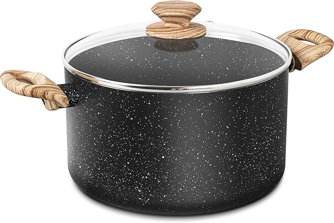 MICHELANGELO 6 Quart Stock Pot with Lid, Nonstick Soup Pot with Lid, 6 Qt Cooking Pot Induction Compatible, Non Stick Pots with Stay-cool Handle, Nonstick Pots for Cooking, Black Granite by Michelangelo