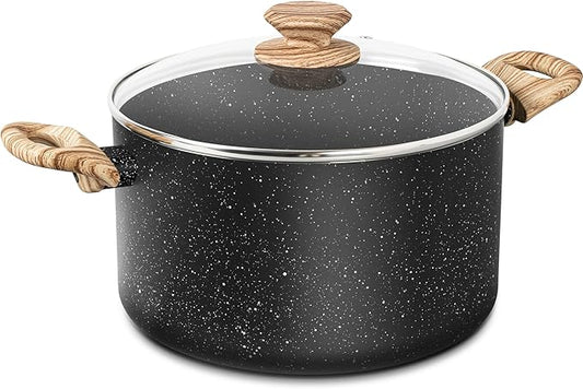 MICHELANGELO 6 Quart Stock Pot with Lid, Nonstick Soup Pot with Lid, 6 Qt Cooking Pot Induction Compatible, Non Stick Pots with Stay-cool Handle, Nonstick Pots for Cooking, Black Granite by Michelangelo
