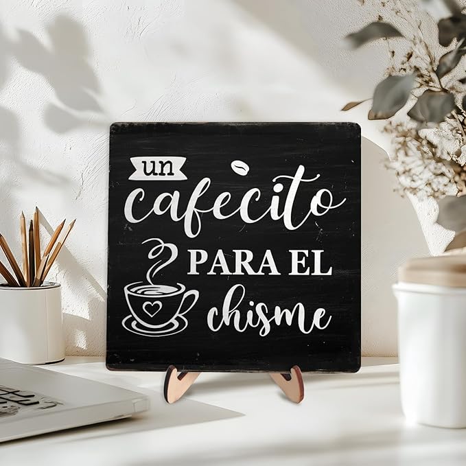 Vintage Coffee Bar Wooden Plaque Desk Sign, Farmhouse Wood Plaque Tabletop Decor for Cafe Bar Kitchen Office,Coffee Station Accessories 5.9x5.9Inch(Coffee- Black) - Image 3