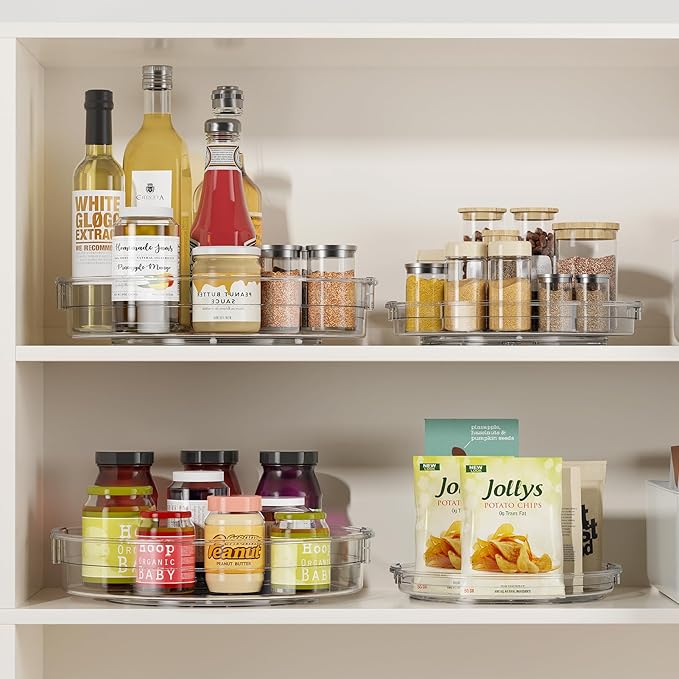 LAMU 3 Pack Lazy Susan Organizer Turntable for Cabinet, Pantry Organizers and Storage, Rotating Condiment Organizer for Kitchen, Table Top, Fridge, Countertop, Spice Organization, 9.25'' 10.6'' 12'' - Image 3