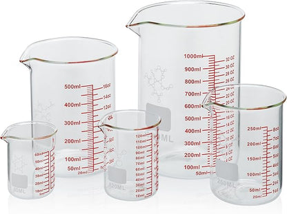 High Borosilicate Glass Measuring Cup Set-V-Shaped Spout,Includes 60ml(2OZ), 120ml(4OZ), 250ml(8OZ), 500ml(16OZ), and 1000ml (32OZ) for Kitchen or Restaurant, Easy to Read by AckersBORO33