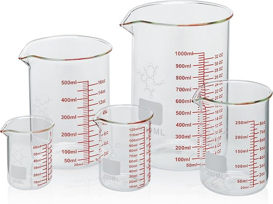 High Borosilicate Glass Measuring Cup Set-V-Shaped Spout,Includes 60ml(2OZ), 120ml(4OZ), 250ml(8OZ), 500ml(16OZ), and 1000ml (32OZ) for Kitchen or Restaurant, Easy to Read by AckersBORO33