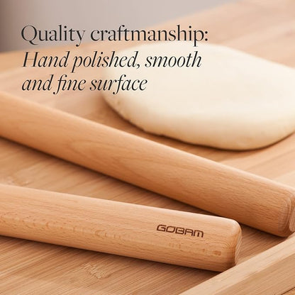 GOBAM Wood Rolling Pin, Medium - Dough Roller for Pasta, Cookies, Pie, Pizza, Chapati, Fondant, Rolling Pins for Baking, Bread Making Tools and Supplies - 13 x 1.38 Inches - Image 6