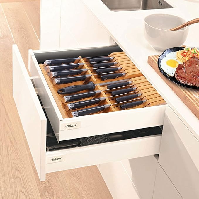 Utoplike In-drawer Knife Block Bamboo Kitchen Knife Drawer Organizer Large, handle Steak knife Holder without Knives, Fit for 16 Knife and 1 Sharpening Steel (Knives & Sharpening Not Included) - Image 6