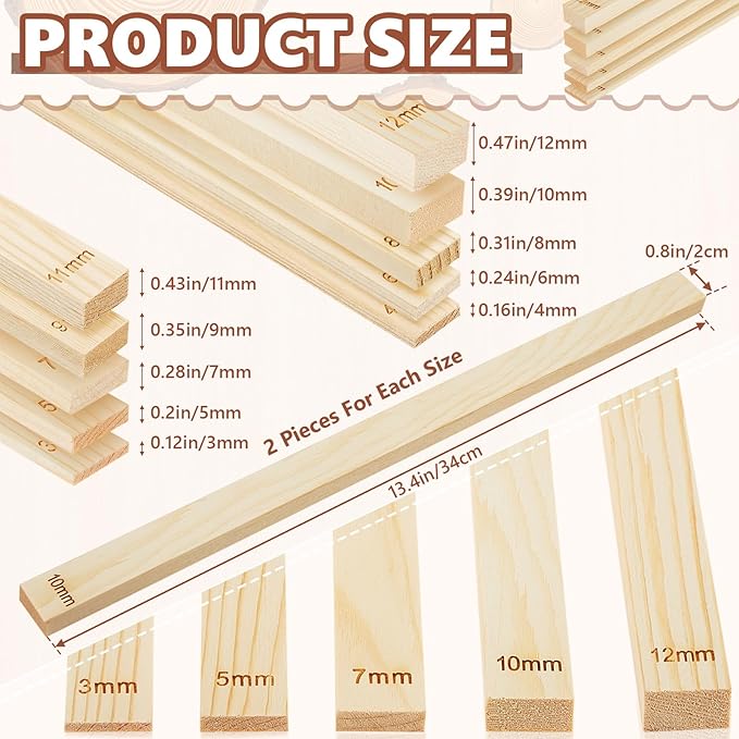 Sasylvia 20 Pcs Pottery Rolling Pin Guides Wood Teaching Rolling Mud Stick Guide Set Polymer Clay Depth Guide Pottery Tools Clay Mudboard Tools (10 Size,Wood Color) - Image 2
