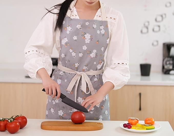 Aoomzoon Kitchen Aprons for Women with 2 Pockets,Double Sided Vintage Adjustable Apron for Gardening Cooking Arting Painting - Image 4