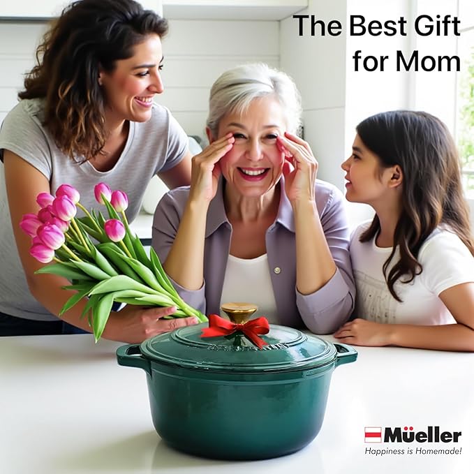 MUELLER HOME 4.5 QT Enameled Cast Iron Dutch Oven, Heavy-Duty Casserole Dish and Braiser Pan with Lid, Oven-Safe up to 500° F & Across All Cooktops, Housewarming Gifts New Home, Emerald - Image 9