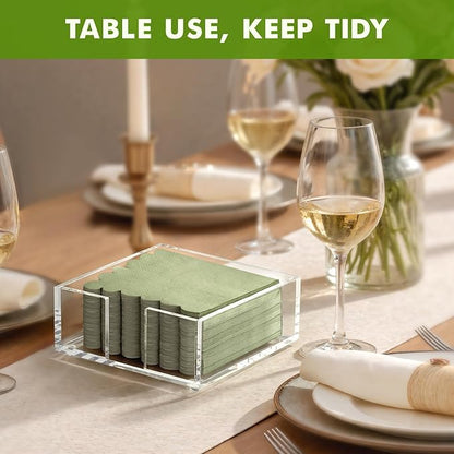 Kordory Acrylic Cocktail Napkin Holder for Table, for 5 x 5 Inches Napkin, Modern Flat Napkin Holders for Kitchen, Clear Waterproof Napkins Holder for Dinner, Home, Bar