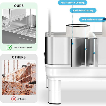 Ewaiira Dish Drying Rack, 2 Tier Large Dish Rack, Stainless Steel Dish Drainer for Kitchen Counter, Dishes Rack with Automatic Drainage, Utensil Holder&Cups Holder,Space Saving Kitchen Organizer,White - Image 6
